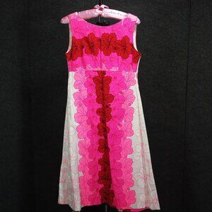 1960's Pink and Red Hawaiian All Cotton Sleeveless Dress by Ui-Maikai